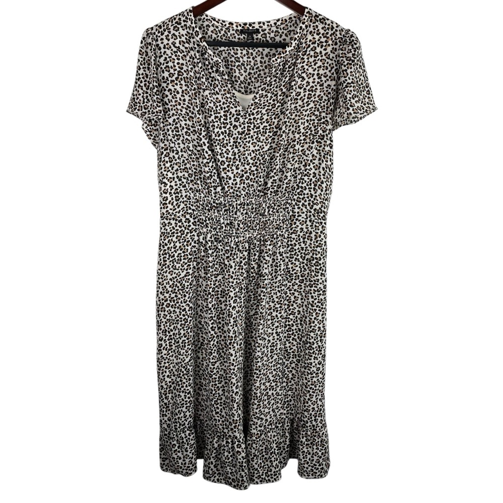 Talbots | Cream Black Animal Print Short Sleeve Dress.